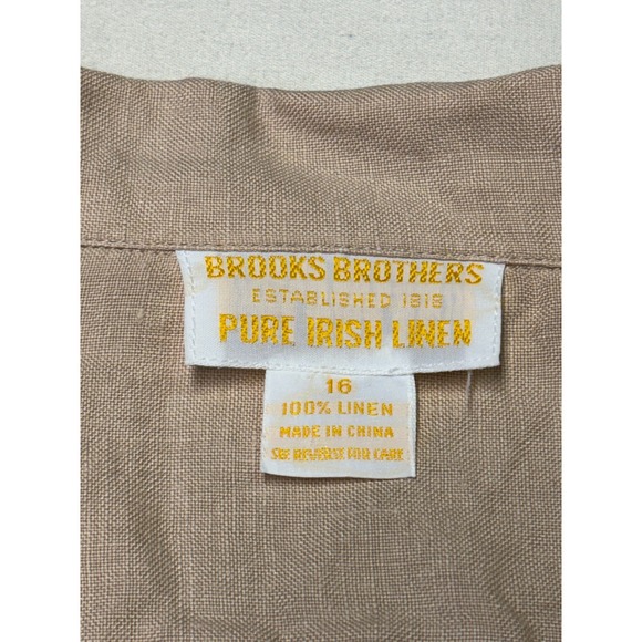 Brooks Brothers Pure Irish Linen Short Sleeve Button Down Shirt Tan Womens 16 - Picture 3 of 6